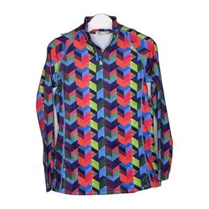 Neve 1/4 zip top base layer ski bright activewear running Geometric‎ Sz Large